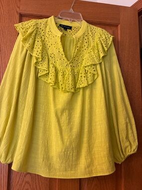 INC International Concepts Lime Eyelet Ruffle Blouse